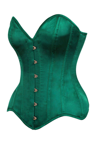 Top Drawer Dark Green Satin Steel Boned Overbust Corset