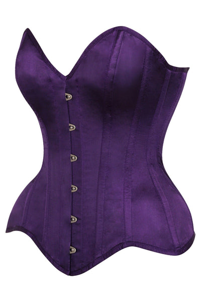 Top Drawer Dark Purple Satin Steel Boned Overbust Corset