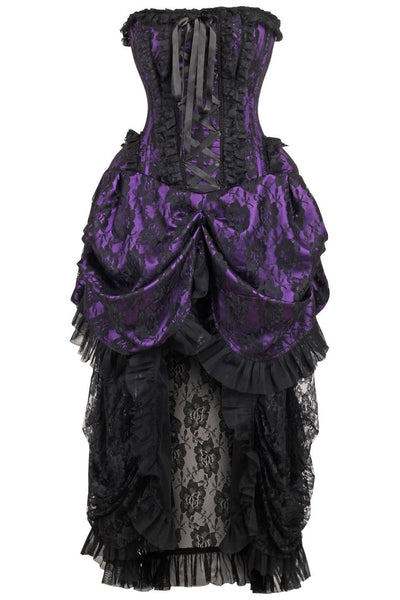 Top Drawer Steel Boned Purple w/Black Lace Bustle Corset Dress