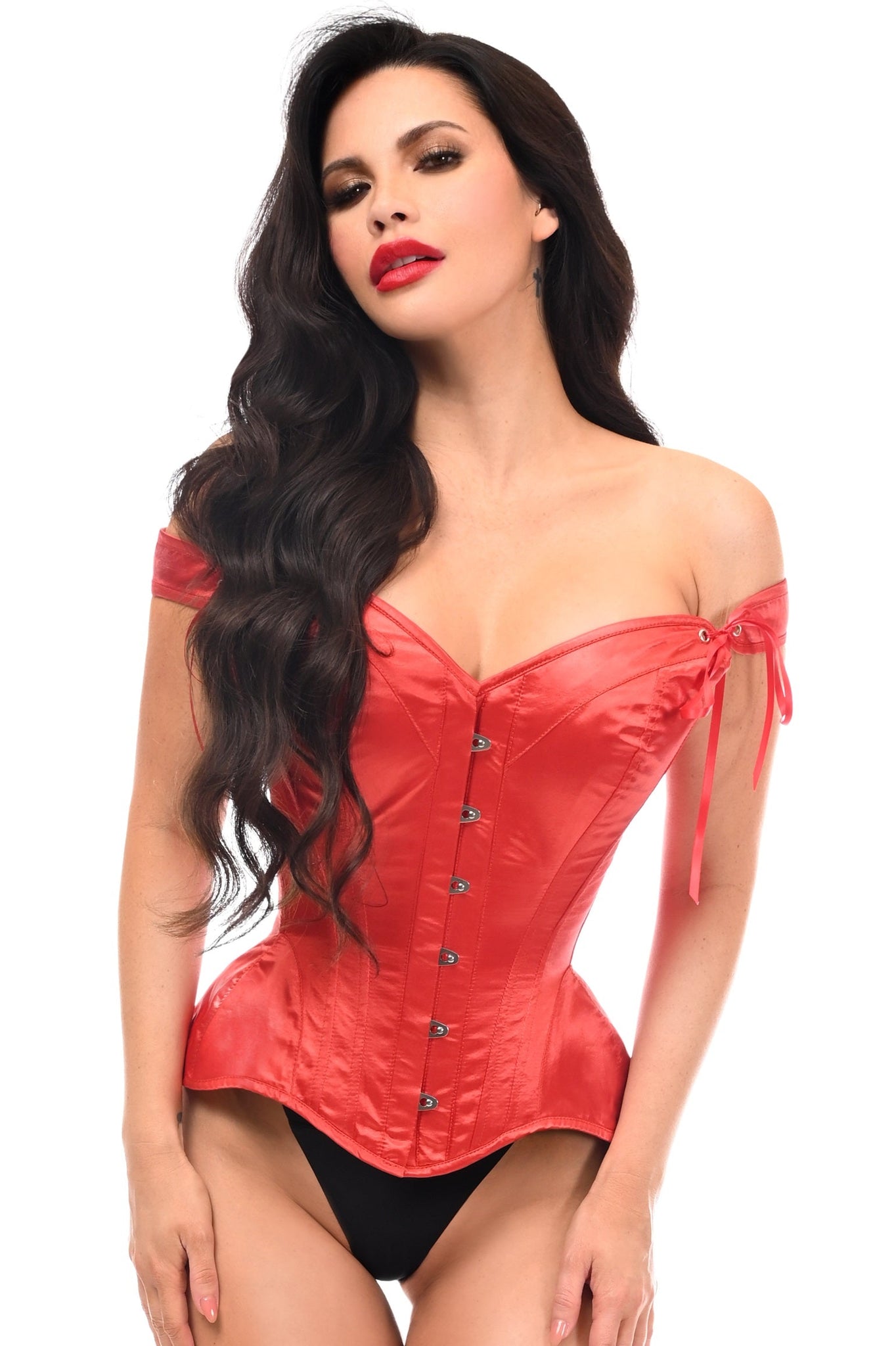 Top Drawer Red Satin Steel Boned Corset w/Straps