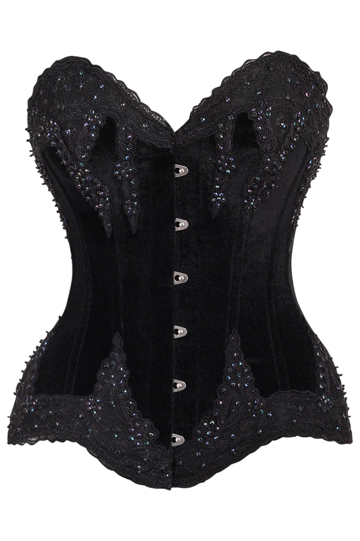 Top Drawer Black Velvet & Beaded Steel Boned Overbust Corset