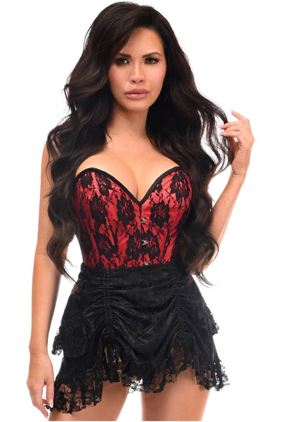 Top Drawer 2 PC Red Lace Steel Boned Corset & Skirt Set