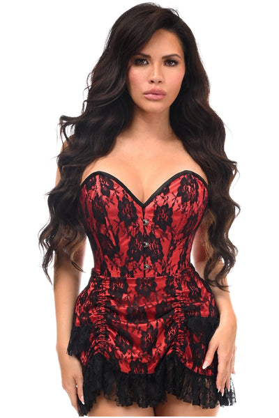 Top Drawer 2 PC Red Lace Steel Boned Corset & Skirt Set