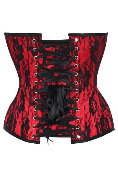 Top Drawer Red Satin w/Black Lace Overlay Steel Boned Overbust Corset