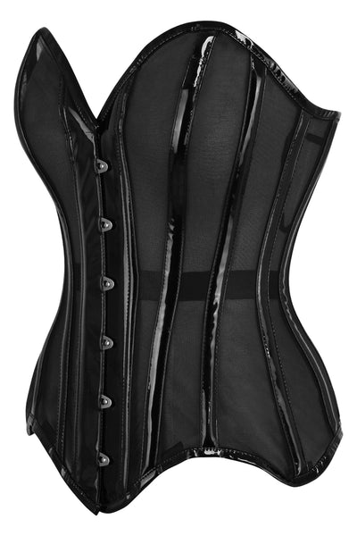 Top Drawer Black Mesh Net w/Patent Steel Boned Overbust Corset