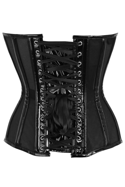 Top Drawer Black Mesh Net w/Patent Steel Boned Overbust Corset