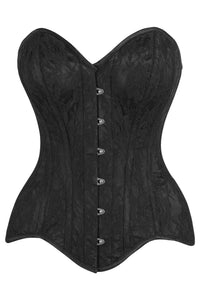 Top Drawer Black Satin w/Black Lace Overlay Steel Boned Overbust Corset