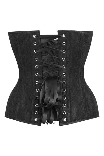 Top Drawer Black Satin w/Black Lace Overlay Steel Boned Overbust Corset