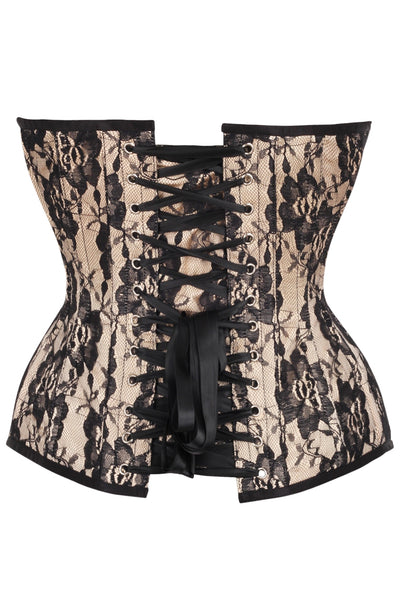 Top Drawer Nude Satin w/Black Lace Overlay Steel Boned Overbust Corset