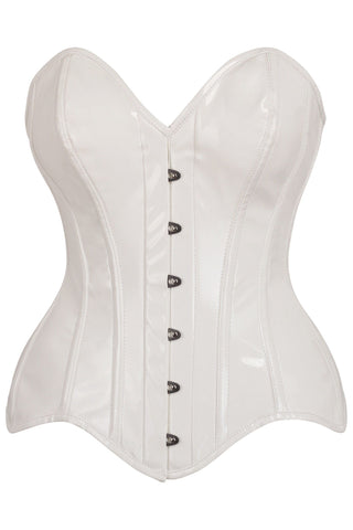 Top Drawer White Patent Leather Steel Boned Overbust Corset