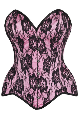 Top Drawer Pink Satin w/Black Lace Overlay Steel Boned Overbust Corset