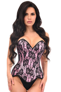 Top Drawer Pink Satin w/Black Lace Overlay Steel Boned Overbust Corset