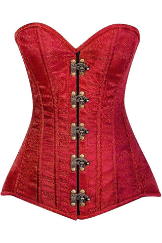 Top Drawer Wine Brocade Steel Boned Corset w/Clasp Closure