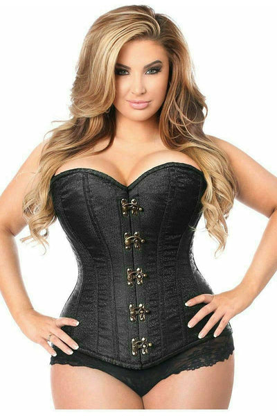 Top Drawer Black Brocade Steel Boned Corset w/Clasp Closure - Daisy Corsets