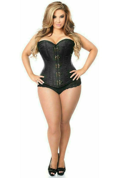 Top Drawer Black Brocade Steel Boned Corset w/Clasp Closure - Daisy Corsets