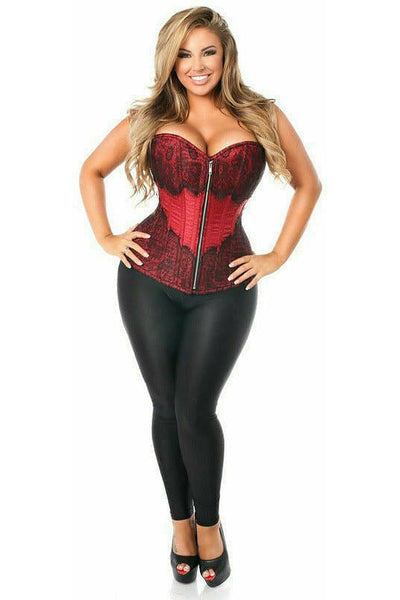 Top Drawer Wine Brocade Steel Boned Corset w/Black Eyelash Lace