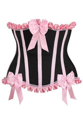 Top Drawer Black/Pink Steel Boned Burlesque Underbust Corset Waist Cincher