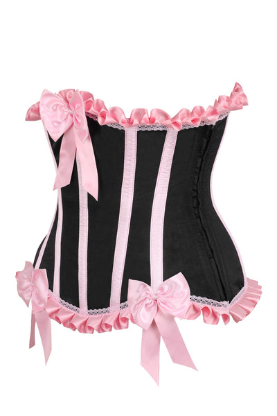 Top Drawer Black/Pink Steel Boned Burlesque Underbust Corset Waist Cincher