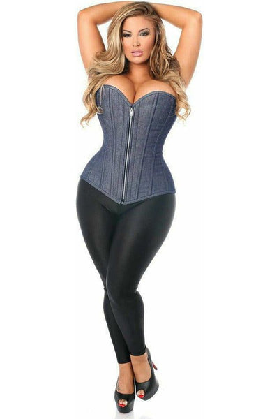 Top Drawer Denim Blue Steel Boned Overbust Corset w/Zipper - Daisy Corsets