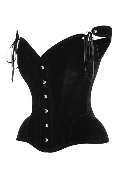 Top Drawer Black Velvet Steel Boned Corset w/Straps