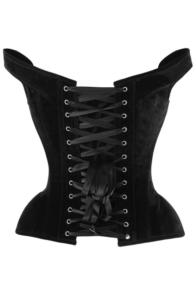 Top Drawer Black Velvet Steel Boned Corset w/Straps