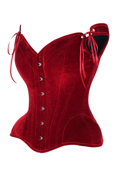 Top Drawer Dark Red Velvet Steel Boned Corset w/Straps