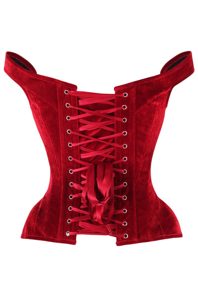 Top Drawer Dark Red Velvet Steel Boned Corset w/Straps