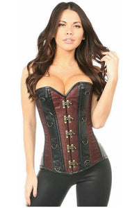 Top Drawer Brown Brocade & Faux Leather Steel Boned Corset - Daisy Corsets