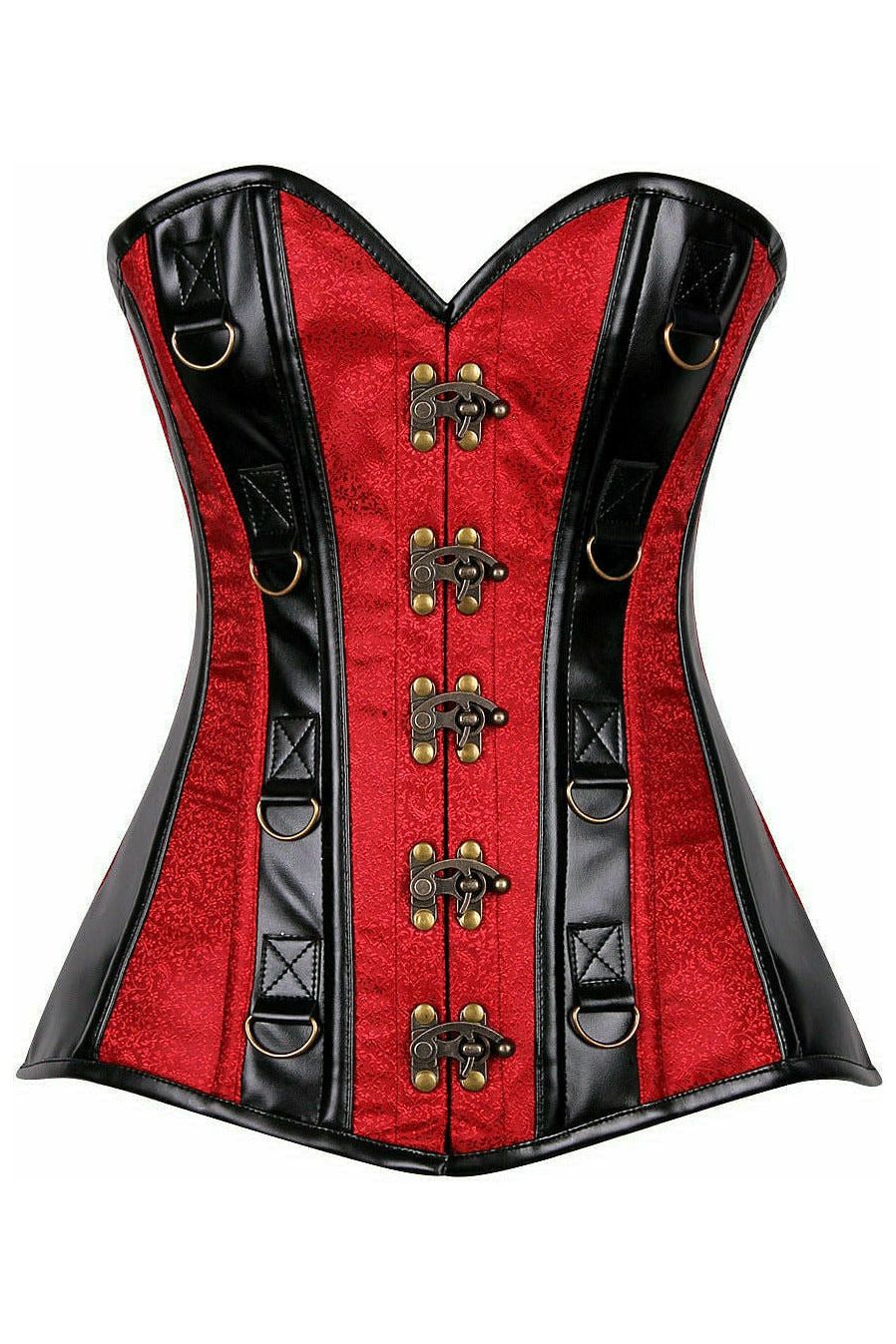 Top Drawer Wine Brocade & Faux Leather Steel Boned Corset