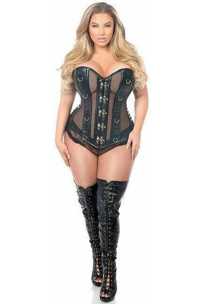 Top Drawer Faux Leather & Fishnet Steel Boned Corset - Daisy Corsets