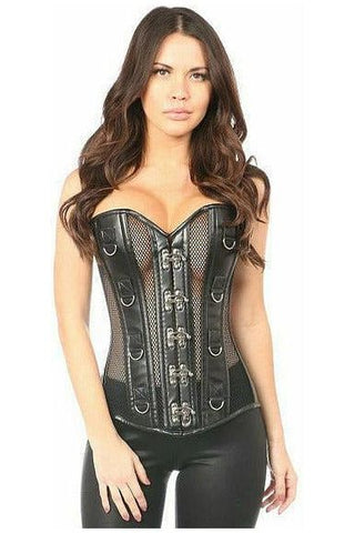 Top Drawer Faux Leather & Fishnet Steel Boned Corset - Daisy Corsets