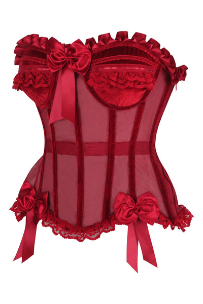 Top Drawer Steel Boned Dark Red Mesh & Velvet Underwire Bustier Corset