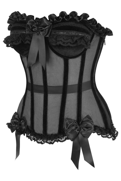 Top Drawer Steel Boned Black Mesh & Velvet Underwire Bustier Corset