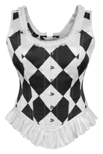 Top Drawer Black/White Diamond Steel Boned Corset w/Straps