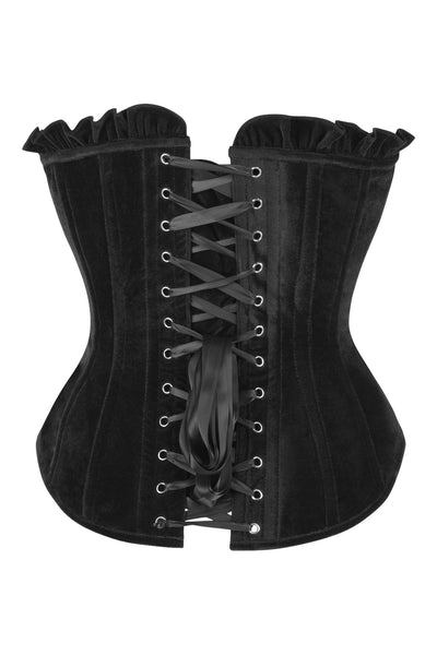 Top Drawer Black Velvet Lace-Up Steel Boned Overbust Corset