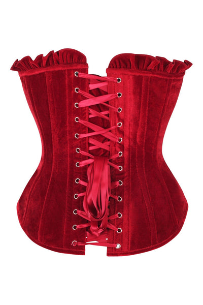 Top Drawer Dark Red Velvet Lace-Up Steel Boned Overbust Corset