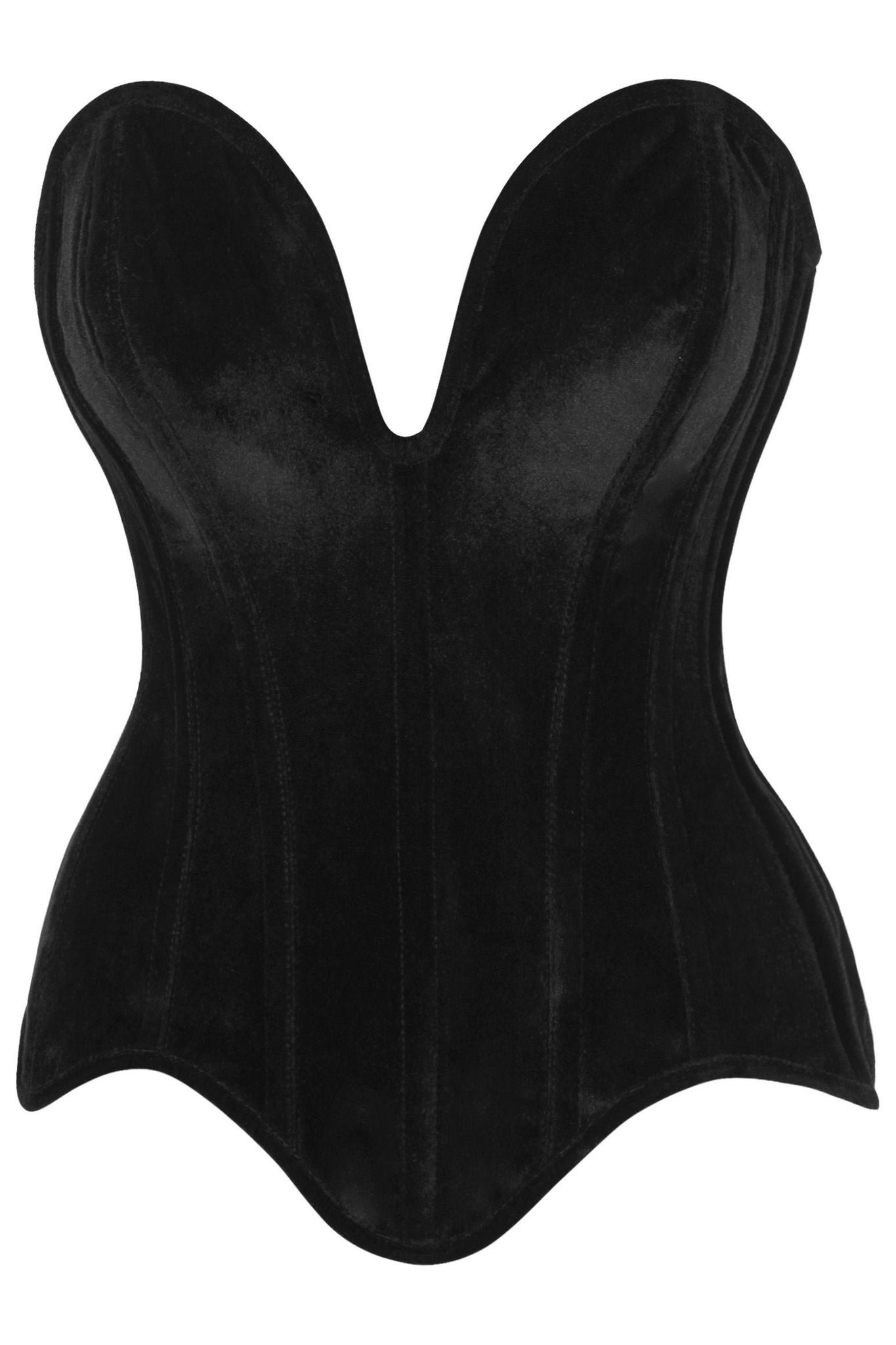 Top Drawer Steel Boned Black Velvet Plunge Neckline Overbust Corset