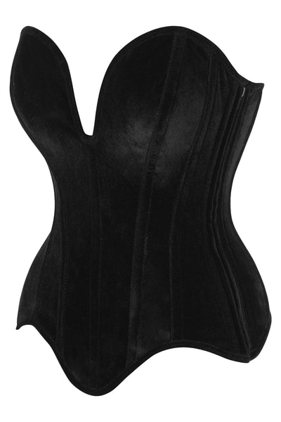 Top Drawer Steel Boned Black Velvet Plunge Neckline Overbust Corset