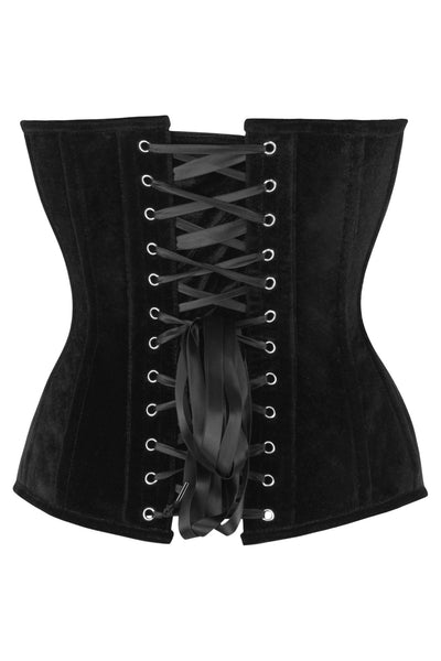 Top Drawer Steel Boned Black Velvet Plunge Neckline Overbust Corset