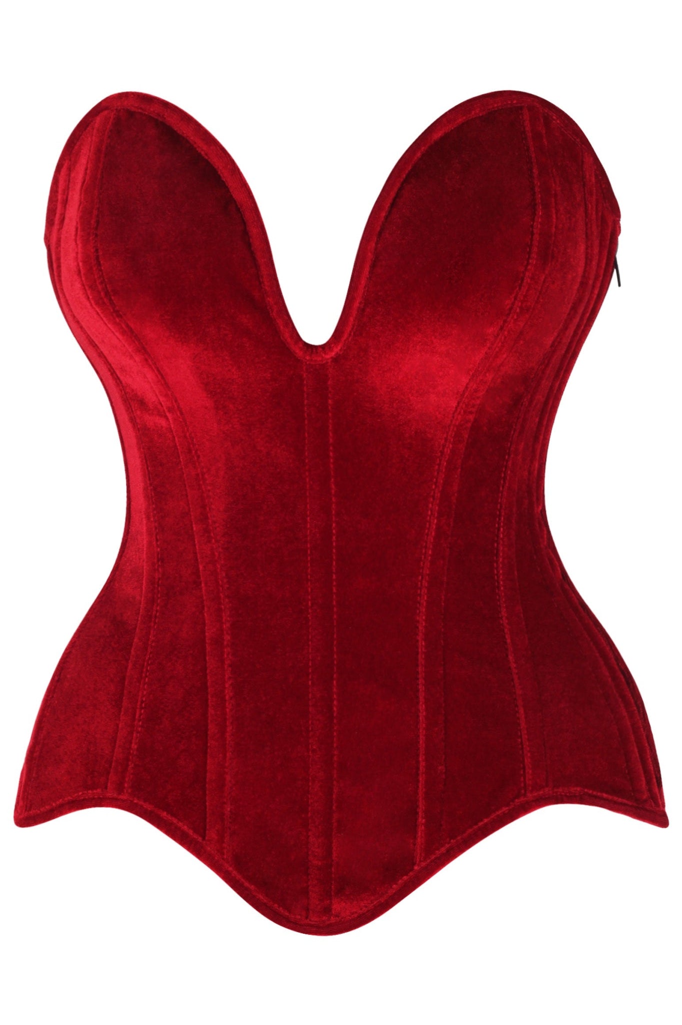 Top Drawer Steel Boned Dark Red Velvet Plunge Neckline Overbust Corset