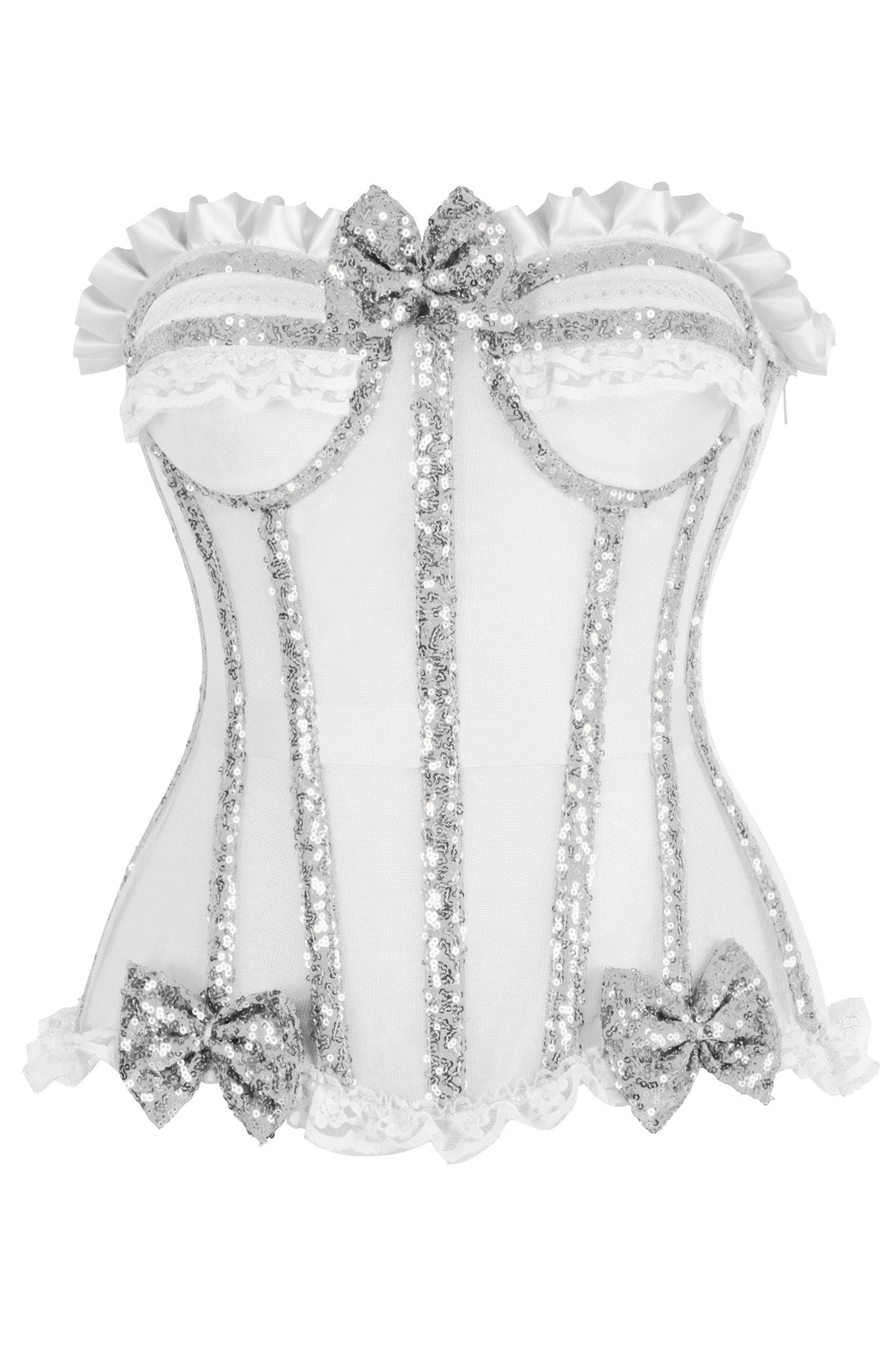 Top Drawer Steel Boned Silver Sequin Underwire Bustier Corset