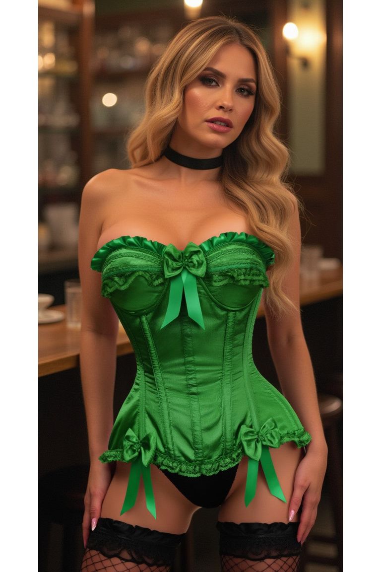 Top Drawer Green Satin Steel Boned Burlesque Corset