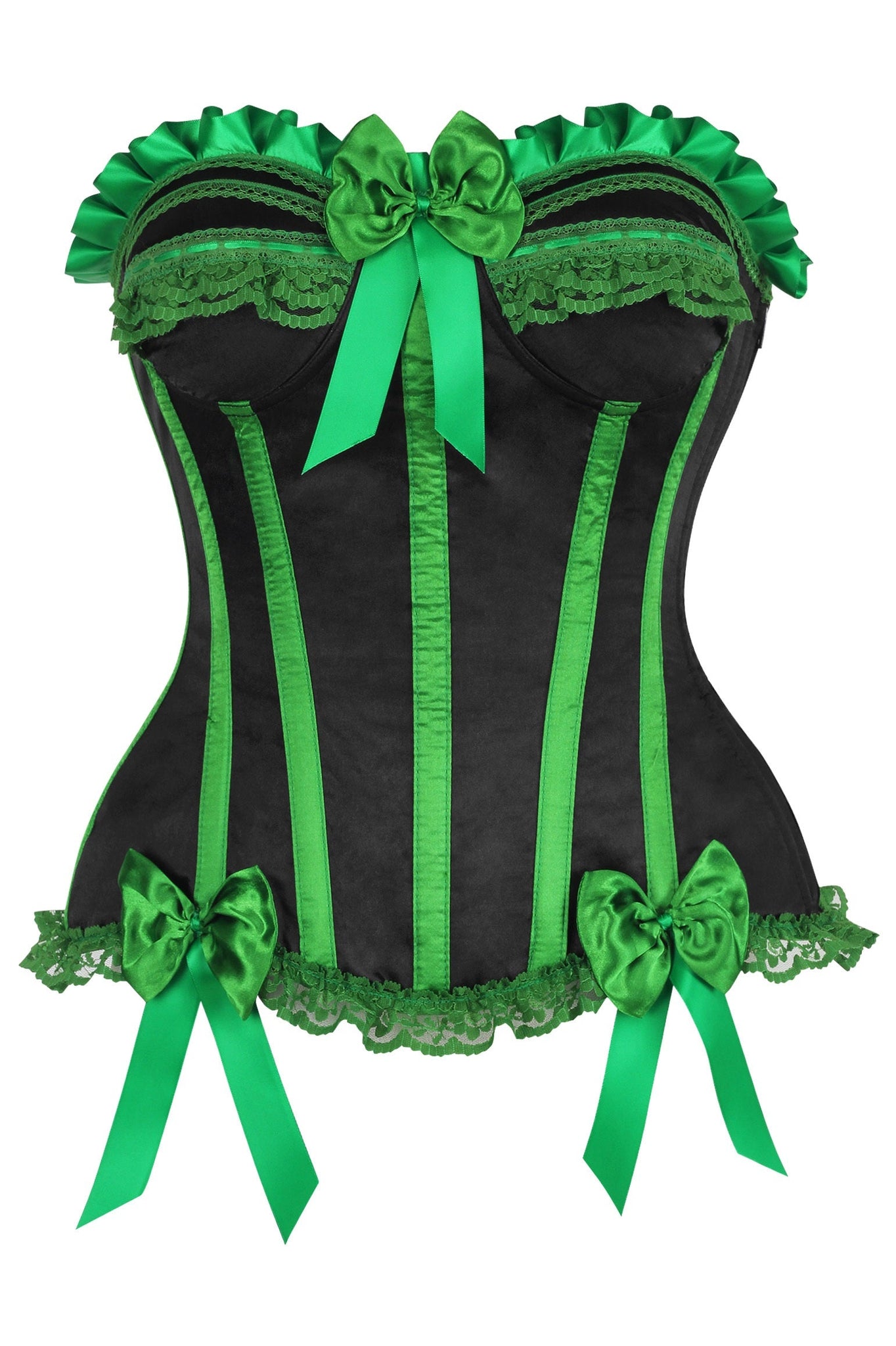 Top Drawer Black/Green Satin Steel Boned Burlesque Corset