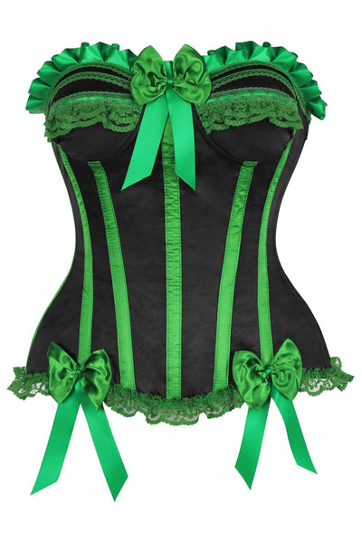 Top Drawer Black/Green Satin Steel Boned Burlesque Corset