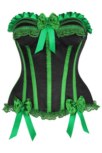 Top Drawer Black/Green Satin Steel Boned Burlesque Corset