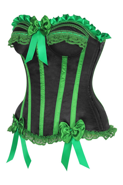 Top Drawer Black/Green Satin Steel Boned Burlesque Corset