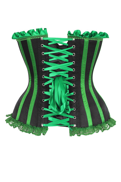 Top Drawer Black/Green Satin Steel Boned Burlesque Corset