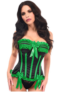 Top Drawer Black/Green Satin Steel Boned Burlesque Corset