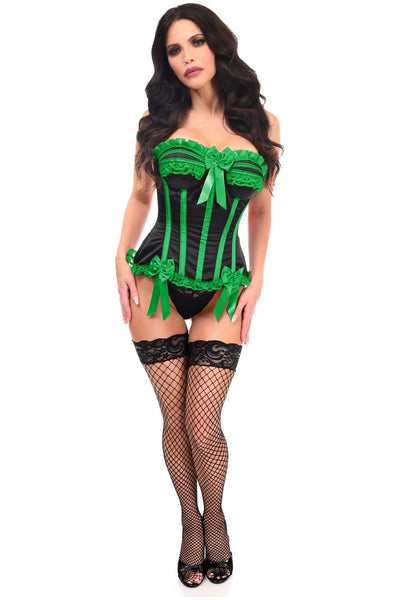 Top Drawer Black/Green Satin Steel Boned Burlesque Corset