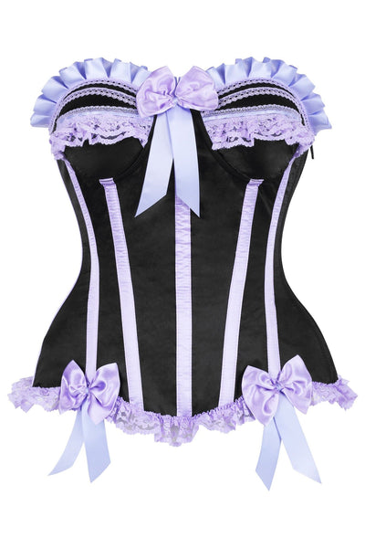 Top Drawer Black/Lavender Satin Steel Boned Burlesque Corset